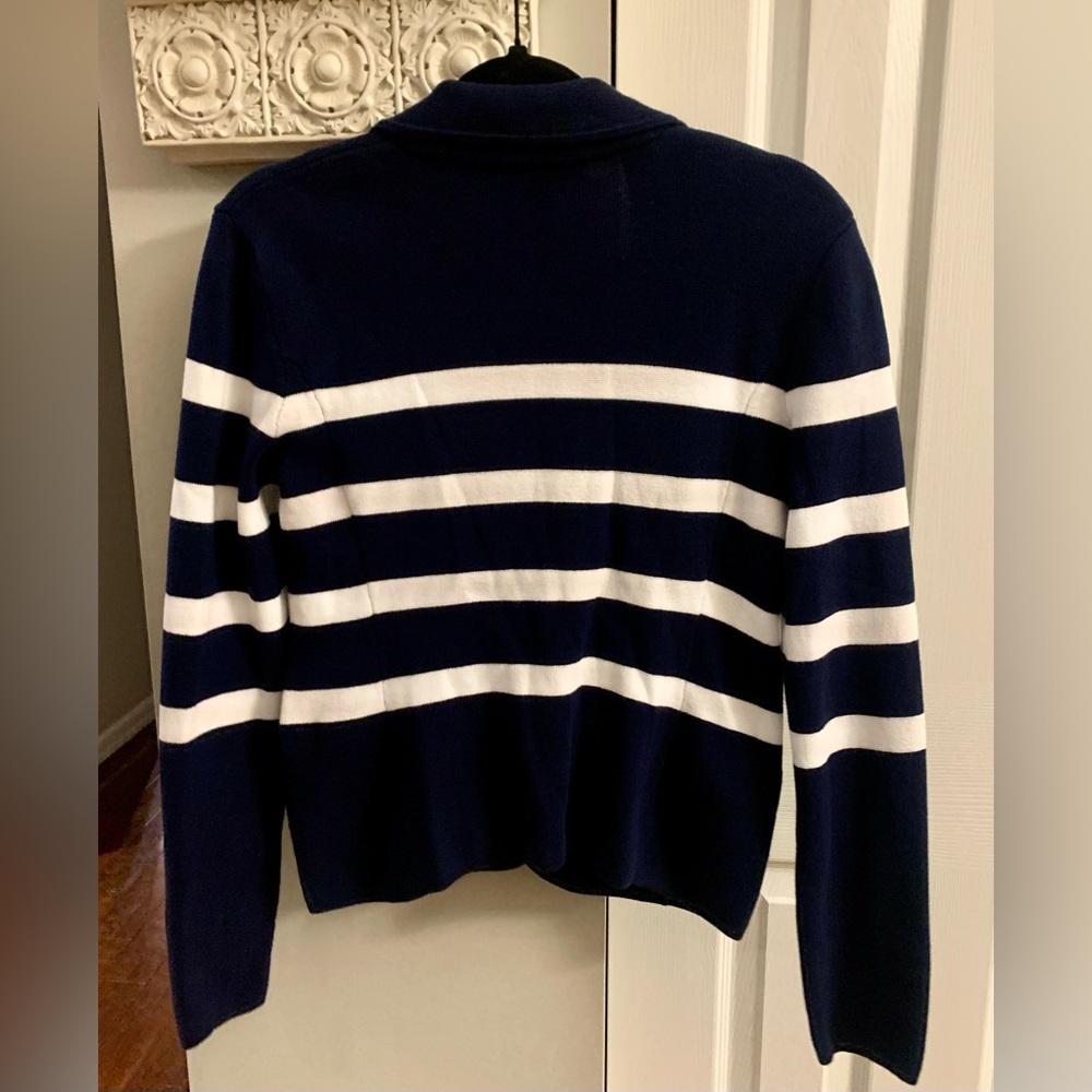 Lauren Ralph Lauren Navy and White Striped Blazer with Gold Accents - Picture 3 of 6